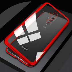 Huawei Mate 20 Lite Kılıf Zore Devrim Mıknatıslı Cam Kapak Kırmızı