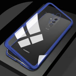 Huawei Mate 20 Lite Kılıf Zore Devrim Mıknatıslı Cam Kapak Mavi