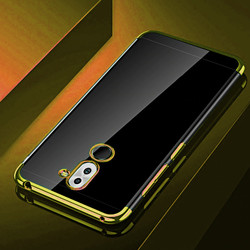 Huawei Mate 20 Lite Kılıf Zore Dört Köşeli Lazer Silikon Kapak Gold