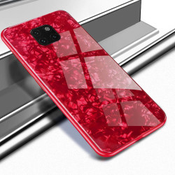 Huawei Mate 20 Pro Kılıf Zore Marbel Cam Silikon Kırmızı