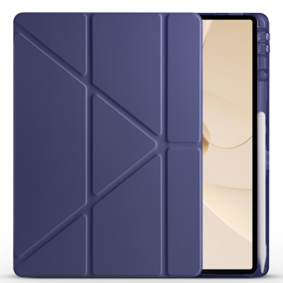 Huawei Matepad 12X Kılıf Zore Tri Folding Kalem Bölmeli Standlı Kılıf Lacivert