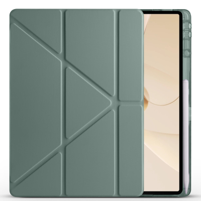 Huawei Matepad 12X Kılıf Zore Tri Folding Kalem Bölmeli Standlı Kılıf Koyu Yeşil