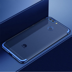 Huawei P Smart Kılıf Zore Dört Köşeli Lazer Silikon Kapak Mavi