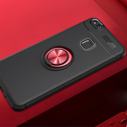 Huawei P10 Lite Kılıf Zore Ravel Silikon Kapak Siyah-Kırmızı