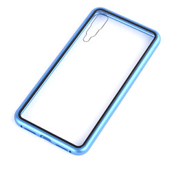 Huawei P20 Pro Kılıf Zore Devrim Mıknatıslı Cam Kapak Mavi