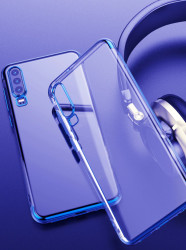 Huawei P30 Kılıf Zore Dört Köşeli Lazer Silikon Kapak Mavi