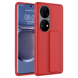 Huawei P50 Pro Kılıf Zore Qstand Kapak Kırmızı