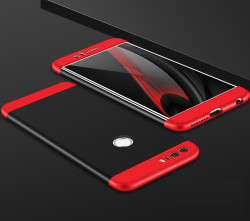 Huawei P9 Lite 2017 Kılıf Zore Ays Kapak Siyah-Kırmızı