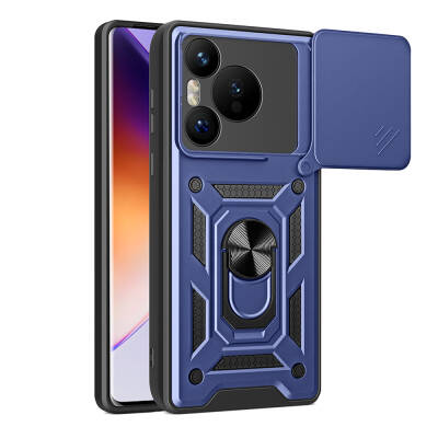 Huawei Pura 70 5G Case with Magnetic Stand Camera Protection Zore Sliding Vega Cover Blue