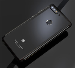 Huawei Y7 2018 Kılıf Zore Dört Köşeli Lazer Silikon Kapak Siyah