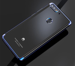 Huawei Y7 2018 Kılıf Zore Dört Köşeli Lazer Silikon Kapak Mavi