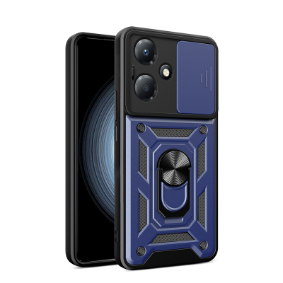 İnfinix Hot 30 Play Kılıf Magnetik Standlı Kamera Korumalı Zore Sürgülü Vega Kapak Mavi