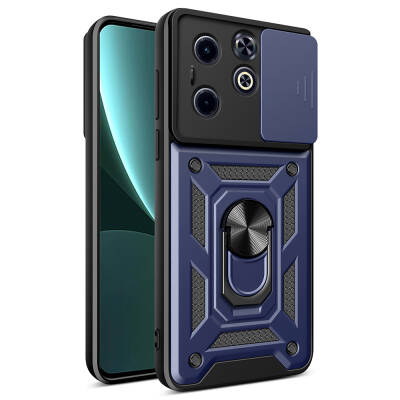 Infinix Hot 40i Case with Magnetic Stand Camera Protection Zore Sliding Vega Cover Blue