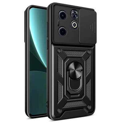 Infinix Hot 40i Case with Magnetic Stand Camera Protection Zore Sliding Vega Cover Black