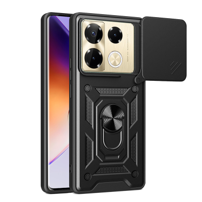 Infinix Note 40 Pro Case with Magnetic Stand Camera Protection Zore Sürgülü Vega Cover Black