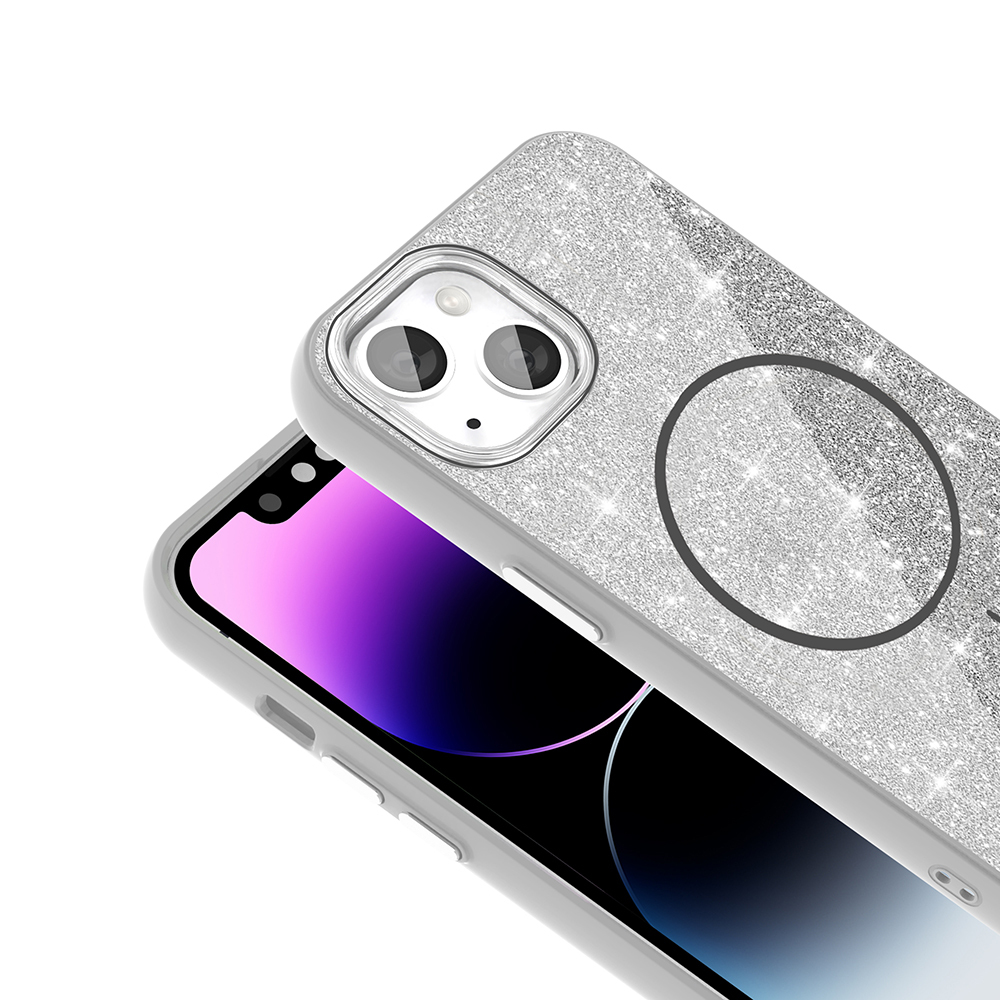 iPhone 14 Kılıf M-safe Şarj Özellikli Parlayan Simli Zore Okso Kapak - 14 Aple iPhone 14 Kılıf M-safe Şarj Özellikli Parlayan Simli Zore Okso Kapak - 14
