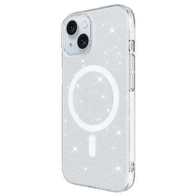 iPhone 14 Plus Case Zore Magsafe Charging Featured Glittered Transparent Back Surface Erdos Silicone Cover Colorless