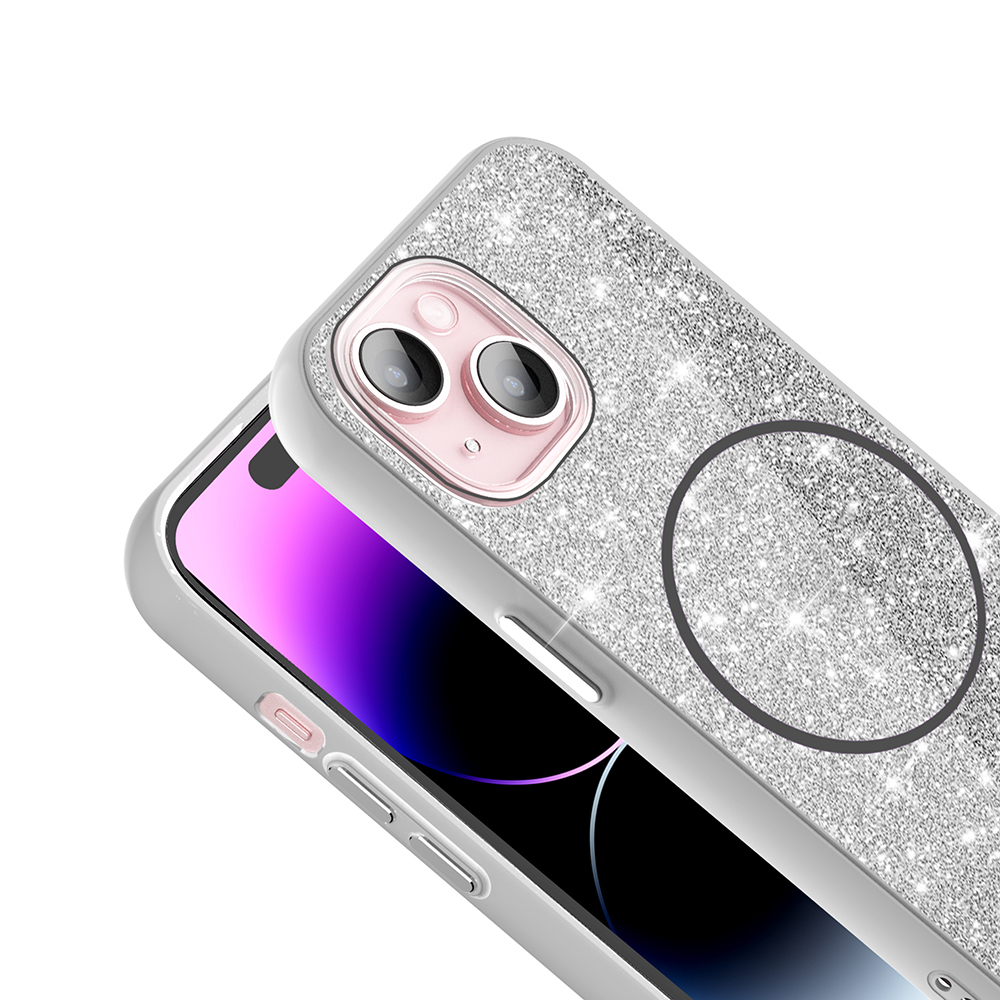 iPhone 15 Plus Kılıf M-safe Şarj Özellikli Parlayan Simli Zore Okso Kapak - 15 iPhone 15 Plus Kılıf M-safe Şarj Özellikli Parlayan Simli Zore Okso Kapak - 15