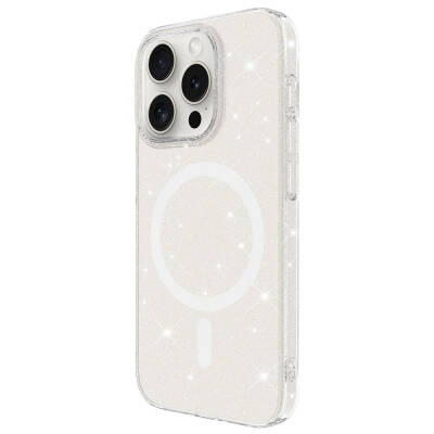 iPhone 15 Pro Case Zore Magsafe Charging Featured Silvery Transparent Back Surface Erdos Silicone Cover Colorless