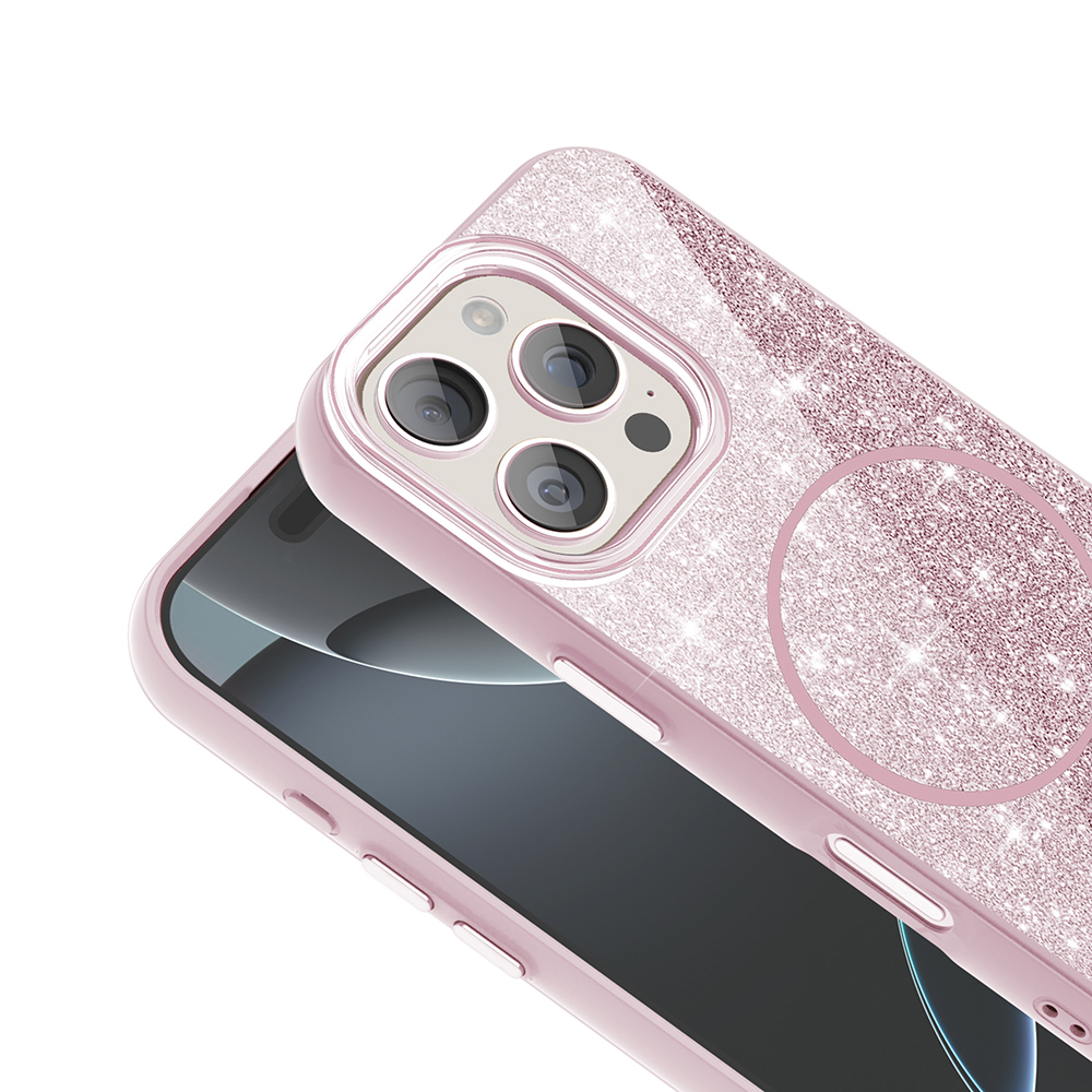 iPhone 16 Pro Kılıf M-safe Şarj Özellikli Parlayan Simli Zore Okso Kapak - 11