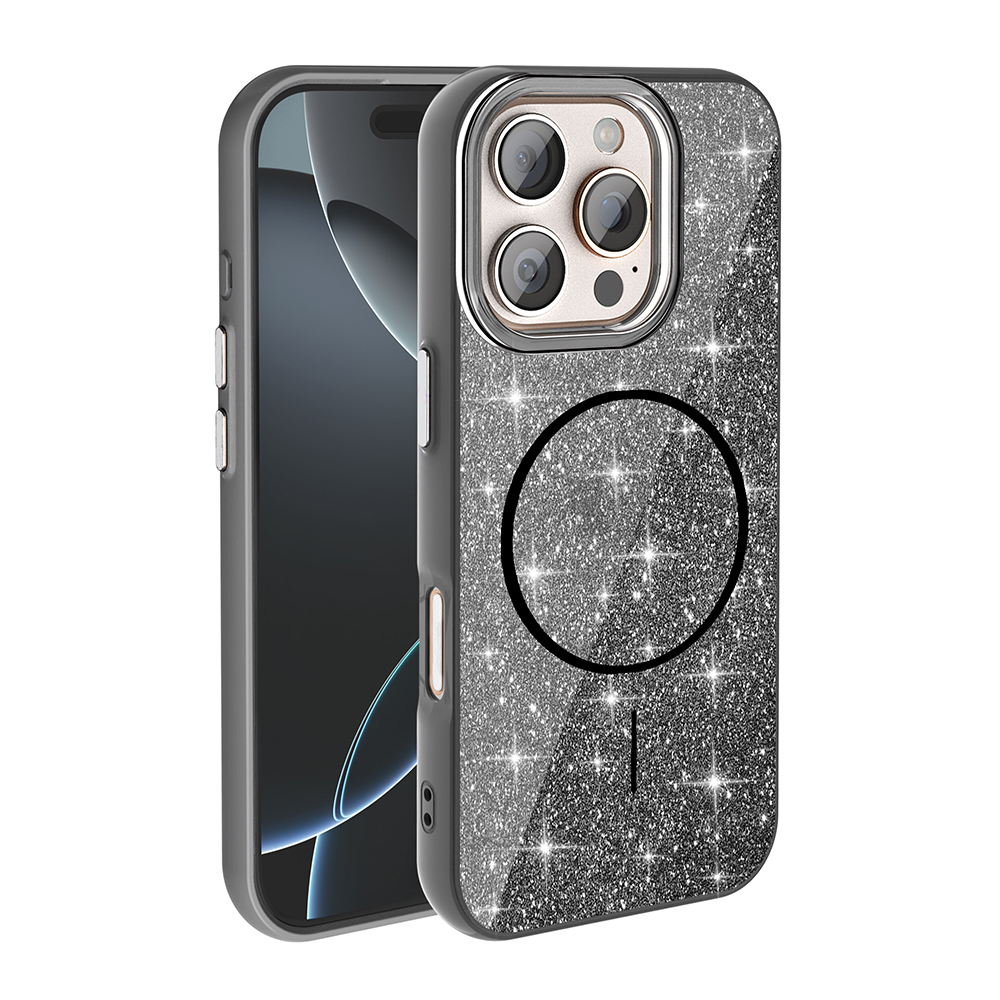 iPhone 16 Pro Kılıf M-safe Şarj Özellikli Parlayan Simli Zore Okso Kapak - 6