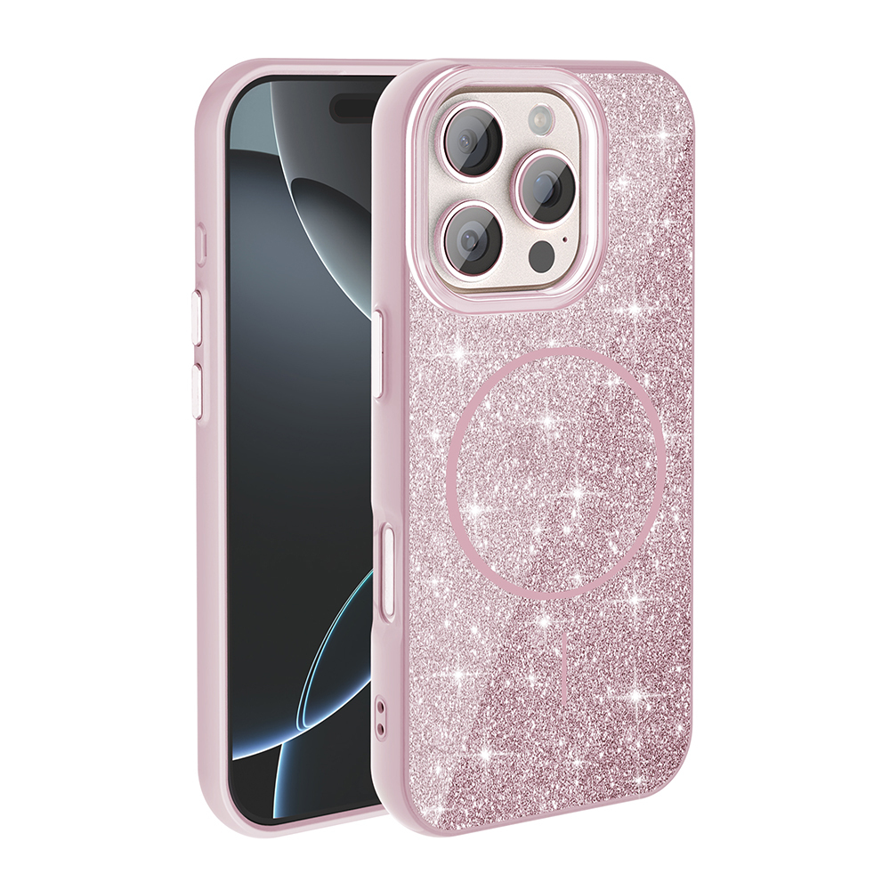 iPhone 16 Pro Kılıf M-safe Şarj Özellikli Parlayan Simli Zore Okso Kapak - 9