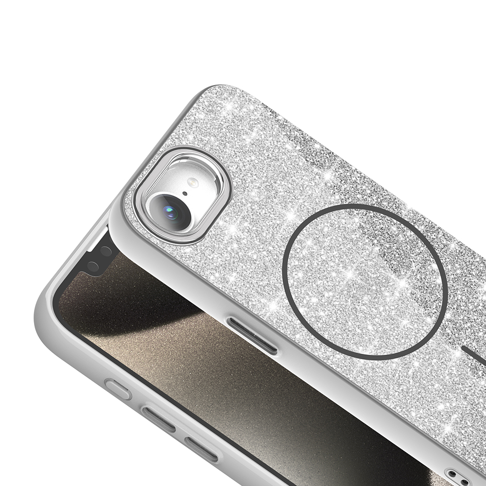 iPhone 16E Kılıf M-safe Şarj Özellikli Parlayan Simli Zore Okso Kapak - 10