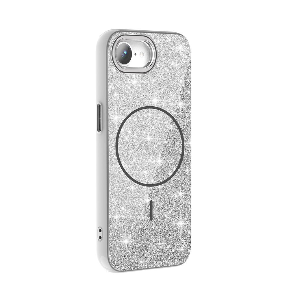 iPhone 16E Kılıf M-safe Şarj Özellikli Parlayan Simli Zore Okso Kapak - 15