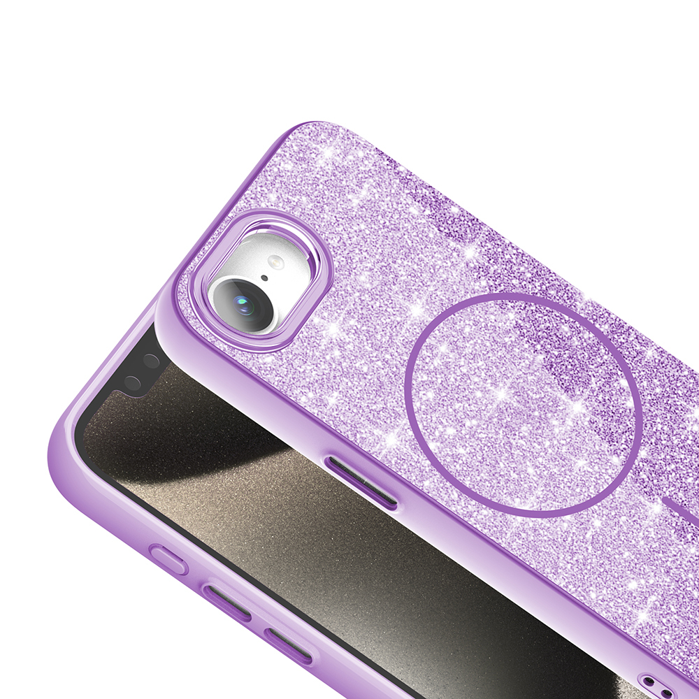 iPhone 16E Kılıf M-safe Şarj Özellikli Parlayan Simli Zore Okso Kapak - 9