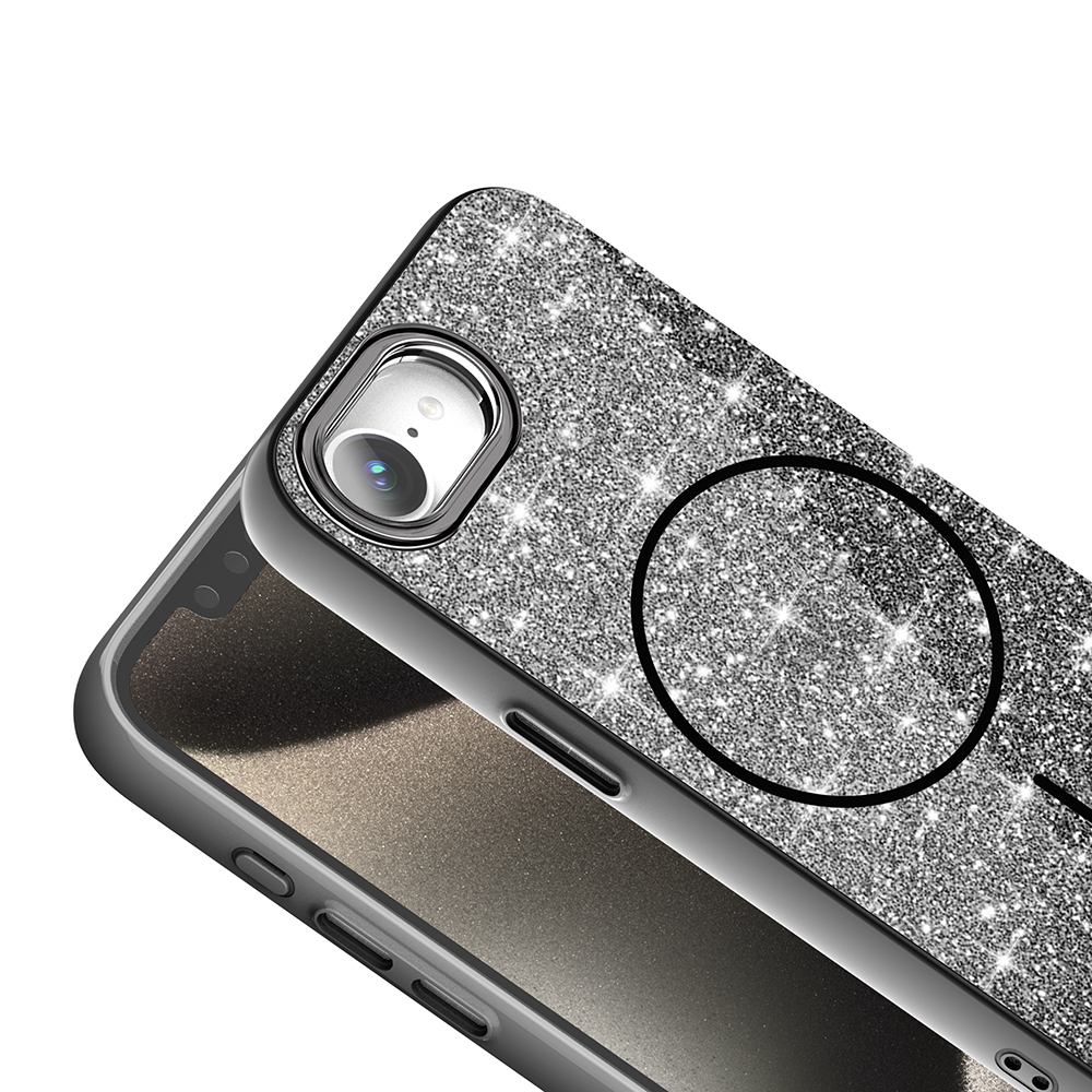 iPhone 16E Kılıf M-safe Şarj Özellikli Parlayan Simli Zore Okso Kapak - 8