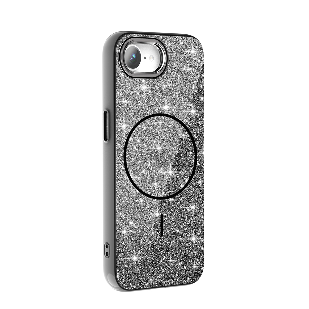 iPhone 16E Kılıf M-safe Şarj Özellikli Parlayan Simli Zore Okso Kapak - 14