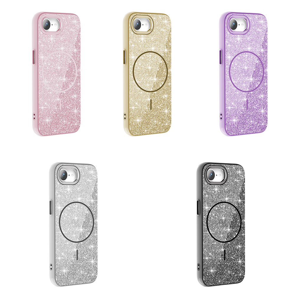 iPhone 16E Kılıf M-safe Şarj Özellikli Parlayan Simli Zore Okso Kapak - 17