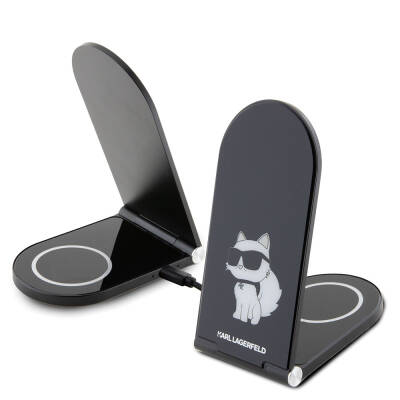 Karl Lagerfeld Original Licensed Foldable Magnetic Wireless Charging Stand with Printed Iconic Choupette Logo Black