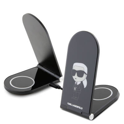 Karl Lagerfeld Original Licensed Foldable Printed Magnetic Wireless Charging Stand with Iconic Karl Logo Black