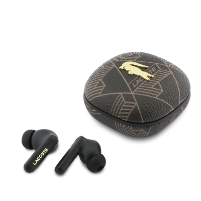 Lacoste Original Licensed ANC/ENC Monogram Patterned TWS In-Ear Bluetooth Headphones v5.4 Brown