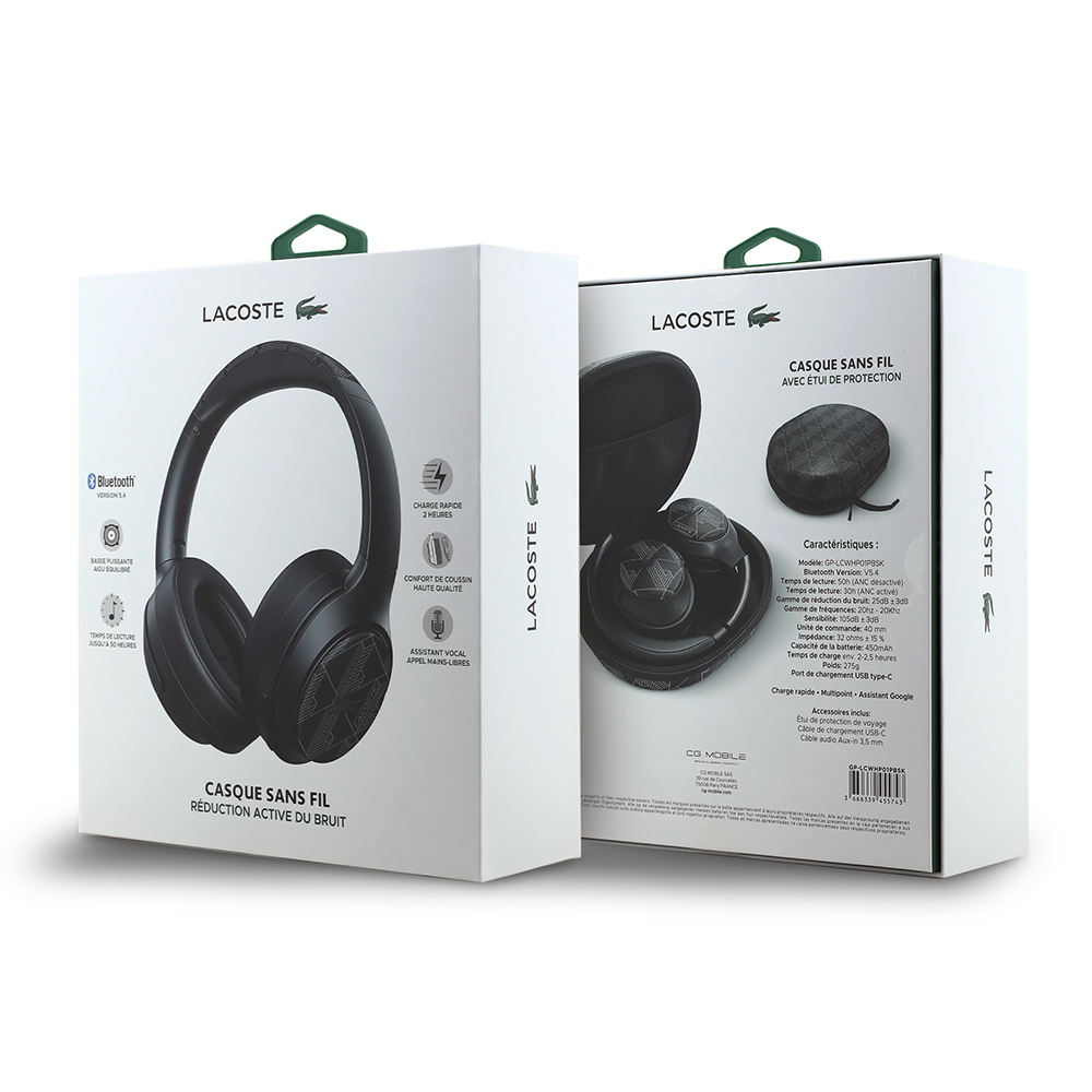 Lacoste Original Licensed LH01 ANC Foldable Carrying Bag Over-Ear Bluetooth Headphones v5.4 - 10