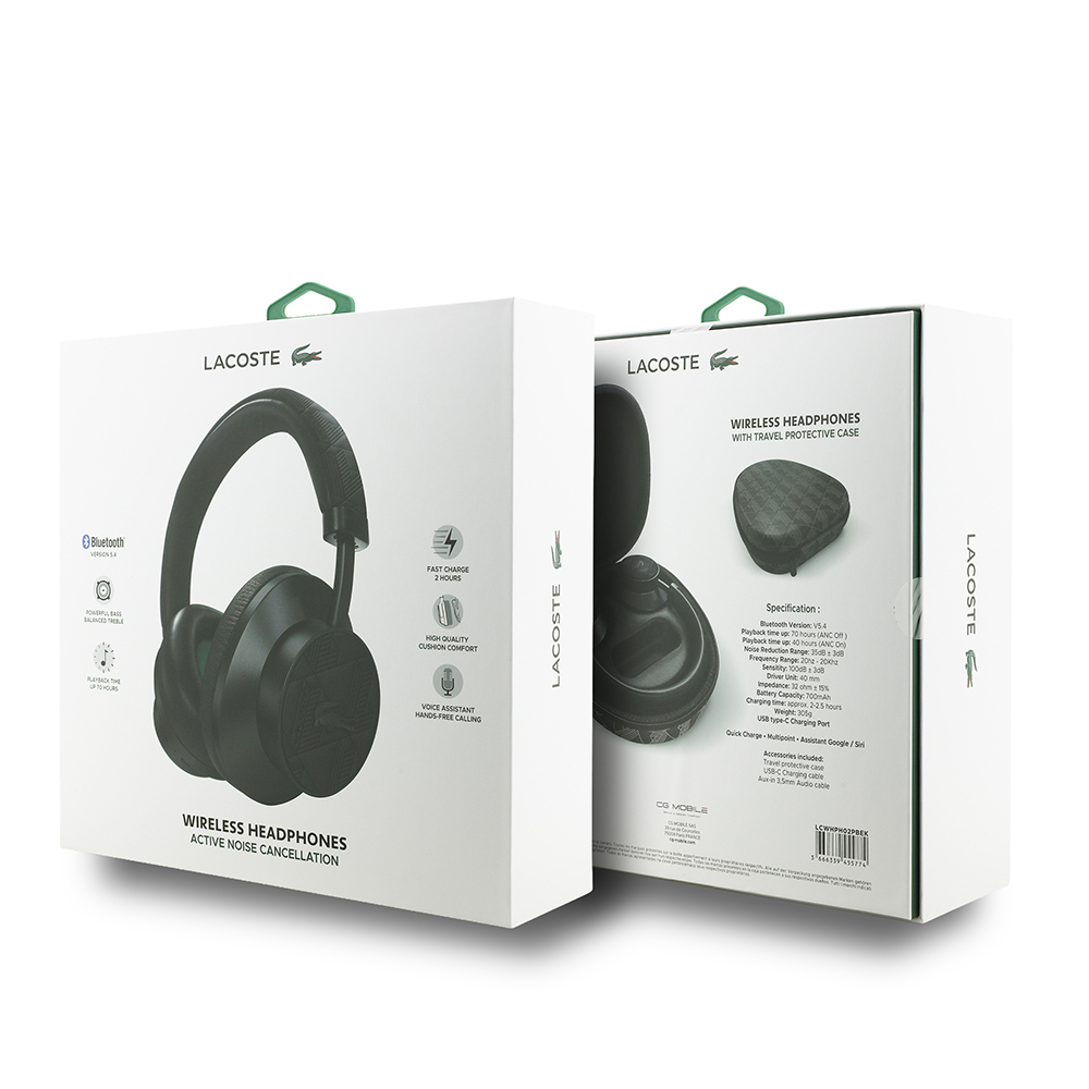 Lacoste Original Licensed LH02 ANC Adjustable Carrying Bag Over-Ear Bluetooth Headphones v5.4 - 9