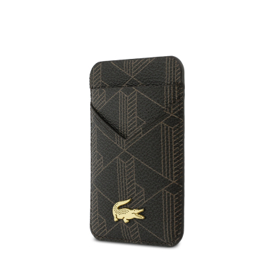 Lacoste Orjinal Lisanslı 2 Hazneli PVC Karışık Monogram Desenli Magnetik Kartlık Kahverengi