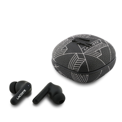 Lacoste Orjinal Lisanslı ANC/ENC Monogram Desenli TWS Kulak İçi Bluetooth Kulaklık v5.4 Siyah-Beyaz