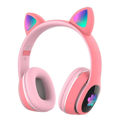 Lapas P40 Cat Ear Design RGB Light Bluetooth Headphones Pink