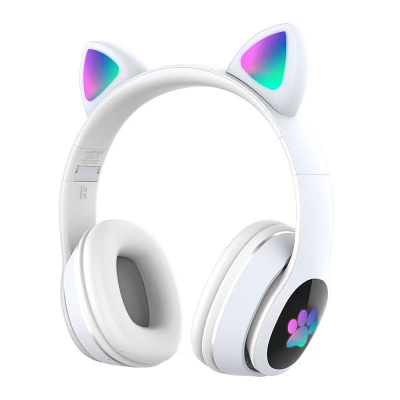 Lapas P40 Cat Ear Design RGB Light Bluetooth Headphones White