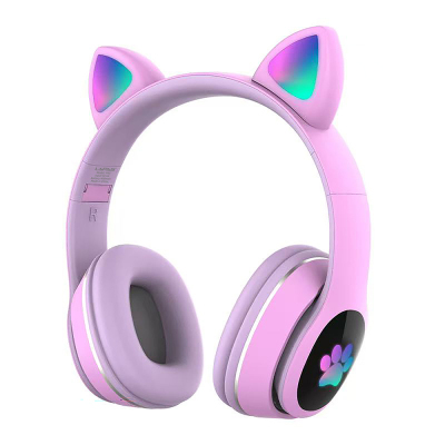 Lapas P40 Cat Ear Design RGB Light Bluetooth Headphones Lila