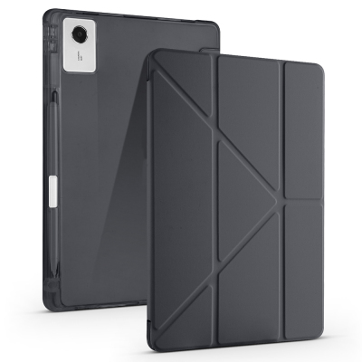Lenovo Idea Tab Plus 12.1 Case Zore Tri Folding Case with Pen Compartment and Stand Black