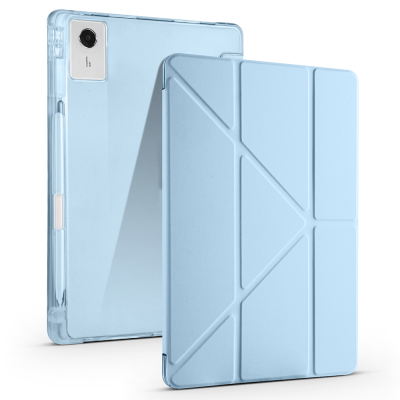 Lenovo Idea Tab Plus 12.1 Case Zore Tri Folding Case with Pen Compartment and Stand Blue