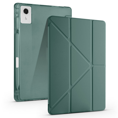 Lenovo Idea Tab Plus 12.1 Case Zore Tri Folding Case with Pen Compartment and Stand Dark Green
