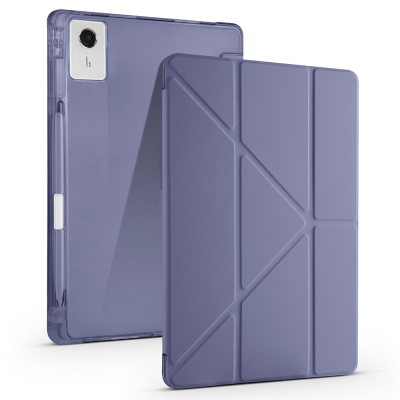 Lenovo Idea Tab Plus 12.1 Case Zore Tri Folding Case with Pen Compartment and Stand Purple