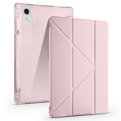 Lenovo Idea Tab Plus 12.1 Case Zore Tri Folding Case with Pen Compartment and Stand Rose Gold