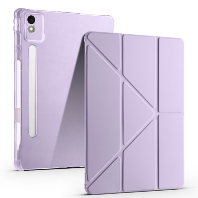 Lenovo Idea Tab Pro 12.7 TB-373FU Case Zore Tri Folding Stand Case with Pen Compartment Lila