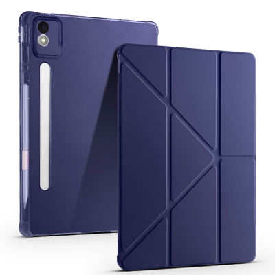 Lenovo Idea Tab Pro 12.7 TB-373FU Case Zore Tri Folding Stand Case with Pen Compartment Navy blue