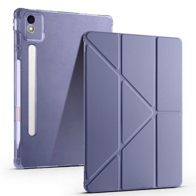 Lenovo Idea Tab Pro 12.7 TB-373FU Kılıf Zore Tri Folding Kalem Bölmeli Standlı Kılıf Mor
